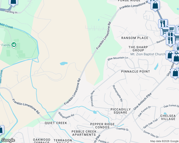 map of restaurants, bars, coffee shops, grocery stores, and more near 516 Franklin Limestone Road in Nashville
