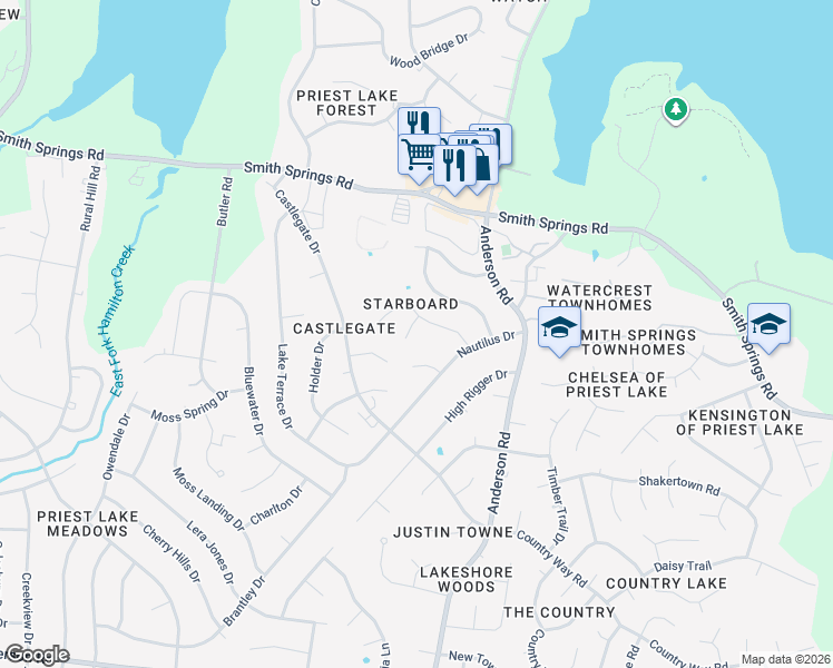 map of restaurants, bars, coffee shops, grocery stores, and more near 205 Upwind Court in Nashville