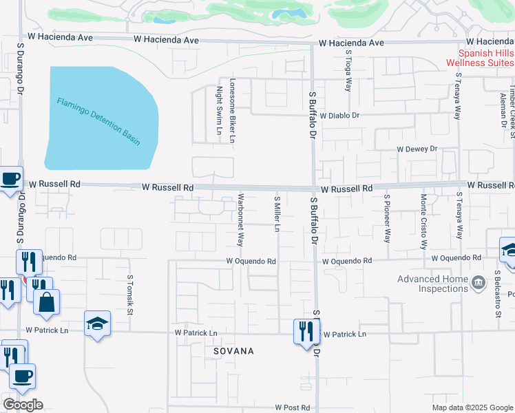 map of restaurants, bars, coffee shops, grocery stores, and more near 7956 Traditional Court in Las Vegas