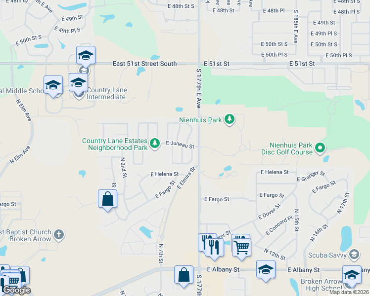 map of restaurants, bars, coffee shops, grocery stores, and more near 3223 N 7th Pl in Broken Arrow
