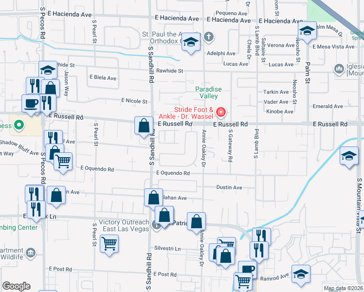 map of restaurants, bars, coffee shops, grocery stores, and more near 3897 Peachgate Avenue in Las Vegas