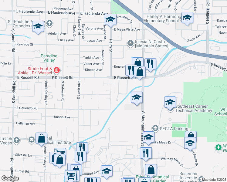 map of restaurants, bars, coffee shops, grocery stores, and more near 5780 Douglas Everett Street in Las Vegas
