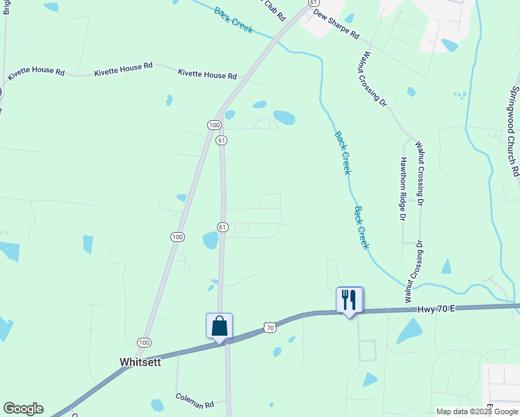 map of restaurants, bars, coffee shops, grocery stores, and more near Poets Walk Road in Whitsett