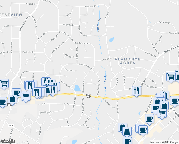 map of restaurants, bars, coffee shops, grocery stores, and more near 299 Fieldstone Drive in Burlington