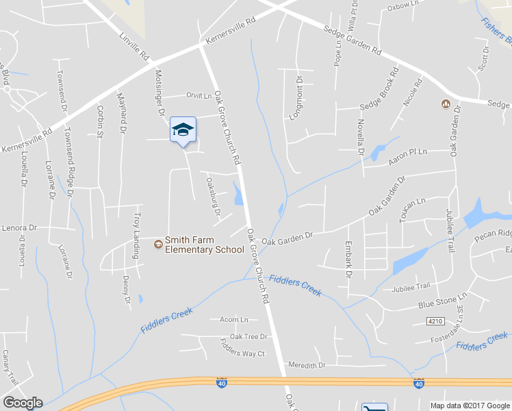 map of restaurants, bars, coffee shops, grocery stores, and more near 249 Oak Grove Church Road in Winston-Salem