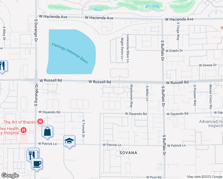 map of restaurants, bars, coffee shops, grocery stores, and more near 7 West Russell Road in Las Vegas