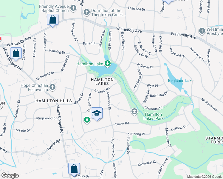 map of restaurants, bars, coffee shops, grocery stores, and more near 4407 Graham Road in Greensboro