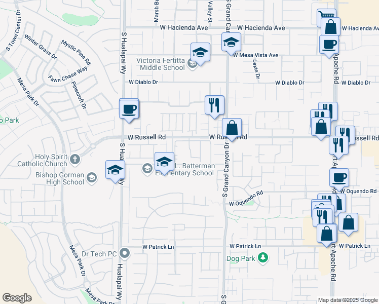 map of restaurants, bars, coffee shops, grocery stores, and more near 18 Fine Lace Court in Las Vegas
