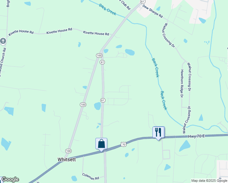 map of restaurants, bars, coffee shops, grocery stores, and more near Poets Walk Road in Whitsett