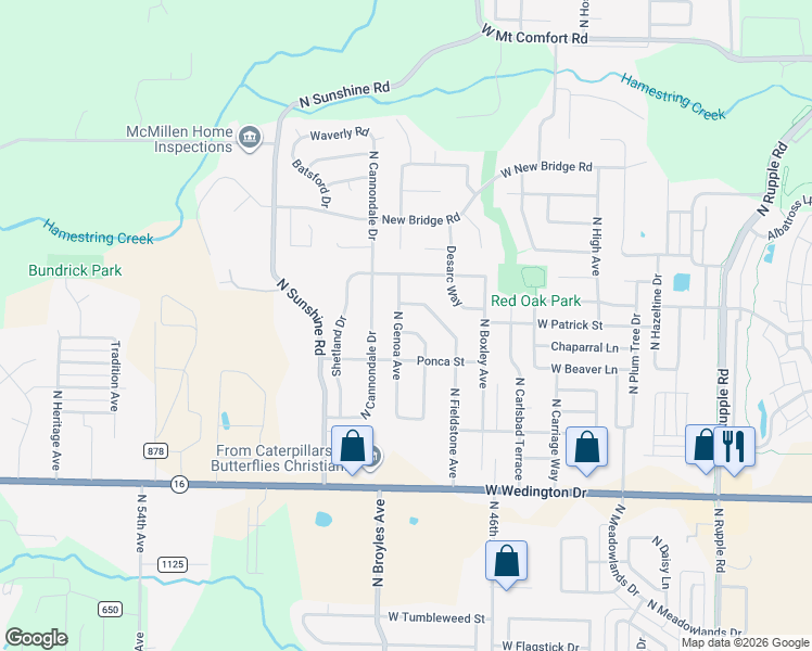 map of restaurants, bars, coffee shops, grocery stores, and more near 1598 N Caddo Ave in Fayetteville