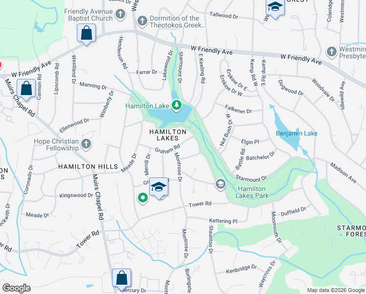 map of restaurants, bars, coffee shops, grocery stores, and more near 4407 Graham Road in Greensboro