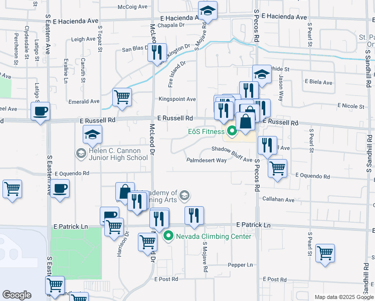 map of restaurants, bars, coffee shops, grocery stores, and more near 3100 Palmdesert Way in Las Vegas