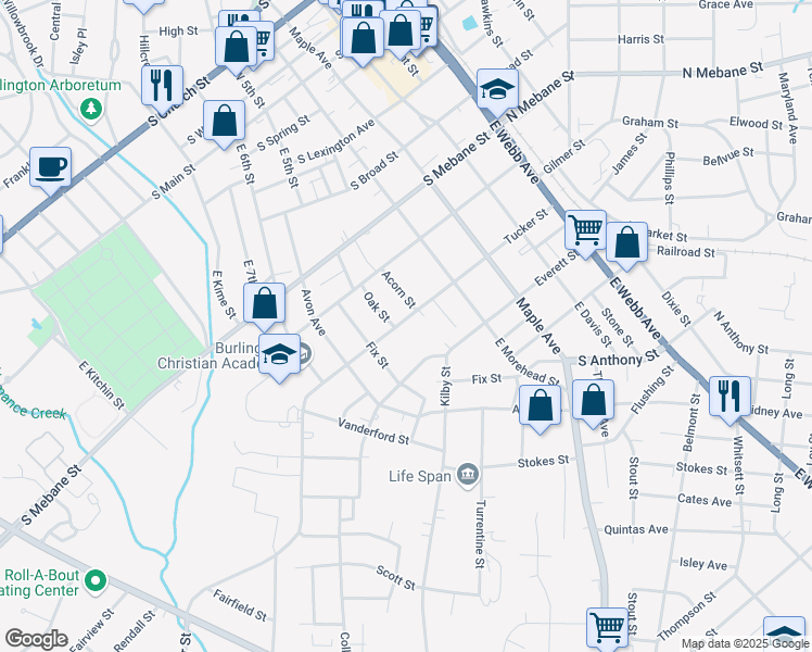 map of restaurants, bars, coffee shops, grocery stores, and more near 636 Tucker Street in Burlington