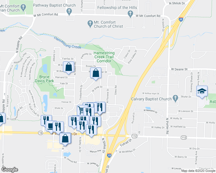 map of restaurants, bars, coffee shops, grocery stores, and more near 118 Florene Street in Fayetteville