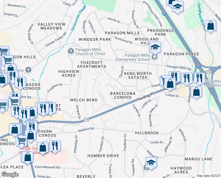 map of restaurants, bars, coffee shops, grocery stores, and more near 431 Tanglewood Court in Nashville