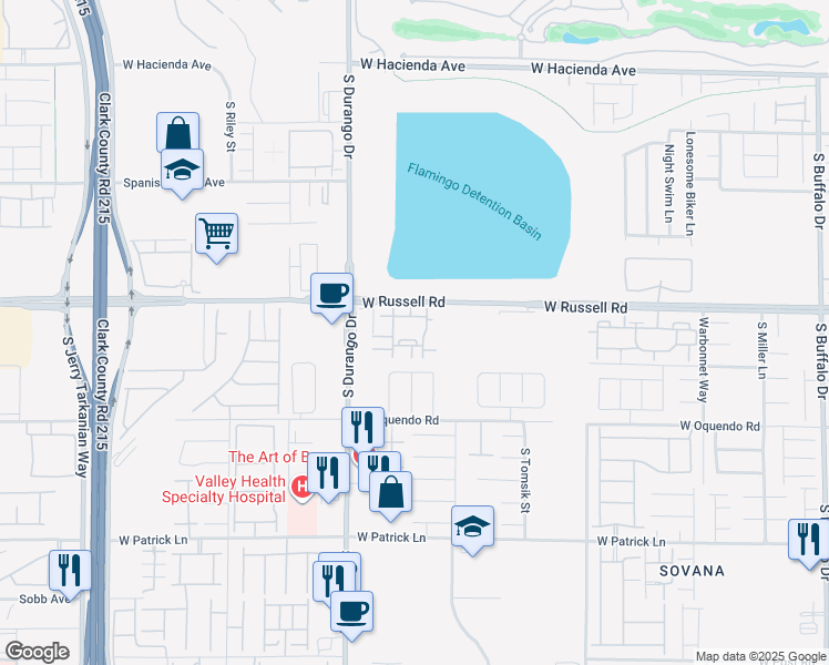 map of restaurants, bars, coffee shops, grocery stores, and more near 8555 West Russell Road in Las Vegas