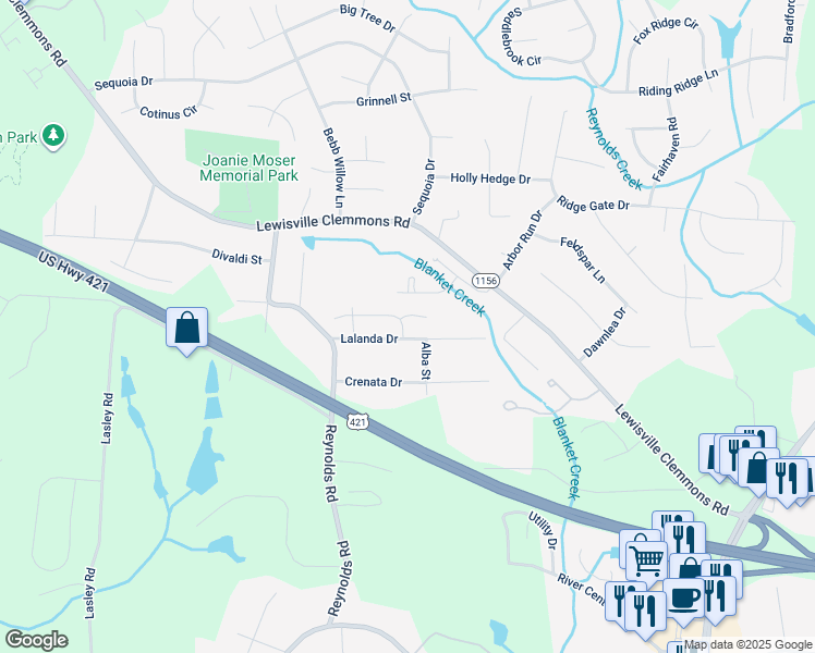 map of restaurants, bars, coffee shops, grocery stores, and more near 7107 Reynolds Mill Circle in Lewisville