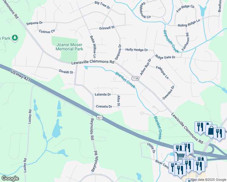 map of restaurants, bars, coffee shops, grocery stores, and more near 7107 Reynolds Mill Circle in Lewisville