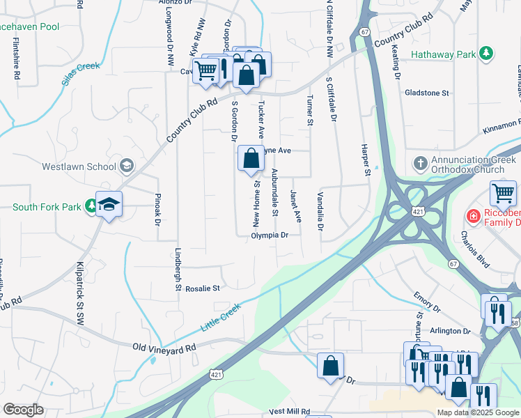 map of restaurants, bars, coffee shops, grocery stores, and more near 317 New Home Street in Winston-Salem