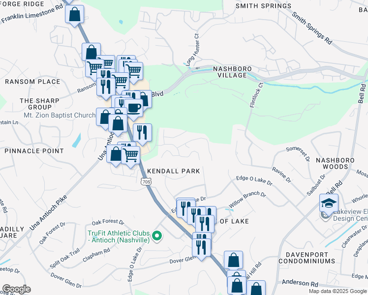 map of restaurants, bars, coffee shops, grocery stores, and more near 500 Brooksboro Terrace in Nashville
