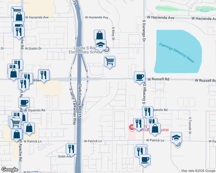 map of restaurants, bars, coffee shops, grocery stores, and more near 5751 Hoye Canyon Road in Las Vegas