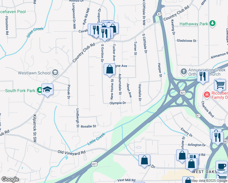 map of restaurants, bars, coffee shops, grocery stores, and more near 317 New Home Street in Winston-Salem