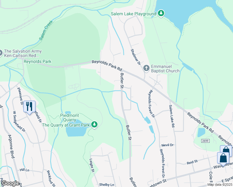 map of restaurants, bars, coffee shops, grocery stores, and more near 1246 Butler Street in Winston-Salem