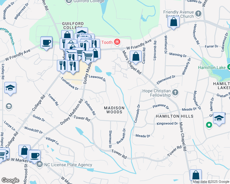 map of restaurants, bars, coffee shops, grocery stores, and more near 515 Arrowhead Drive in Greensboro