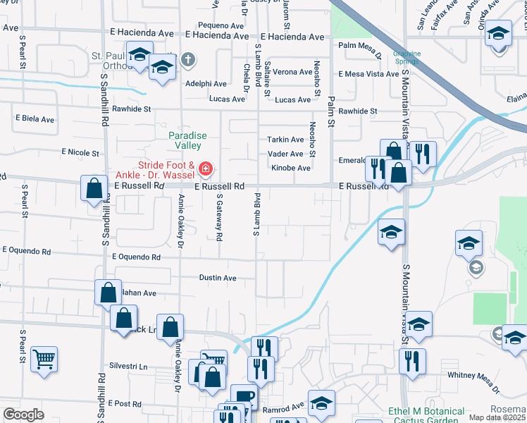 map of restaurants, bars, coffee shops, grocery stores, and more near 5760 South Lamb Boulevard in Las Vegas