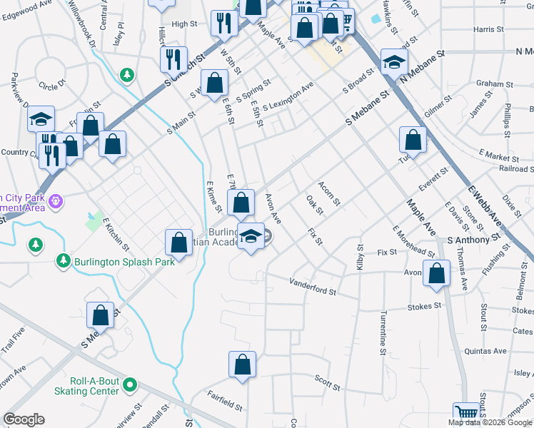 map of restaurants, bars, coffee shops, grocery stores, and more near 811 Cameron Street in Burlington