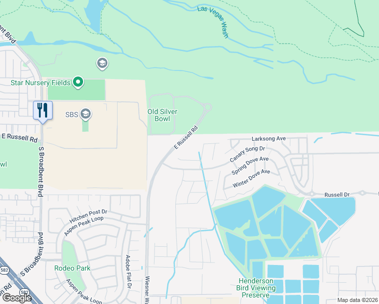 map of restaurants, bars, coffee shops, grocery stores, and more near 6800 East Russell Road in Las Vegas