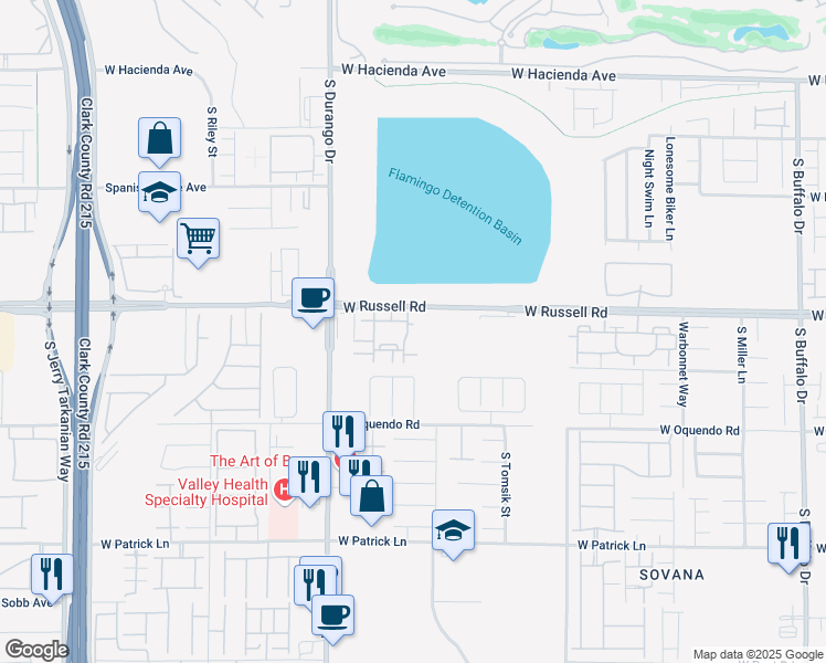 map of restaurants, bars, coffee shops, grocery stores, and more near 8555 West Russell Road in Las Vegas