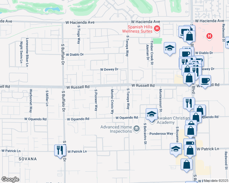 map of restaurants, bars, coffee shops, grocery stores, and more near 76 Monte Cristo Way in Las Vegas