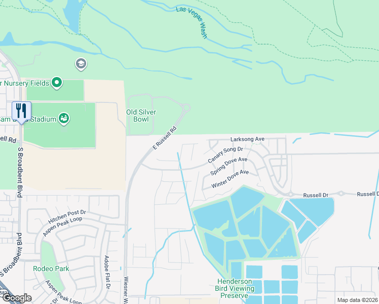 map of restaurants, bars, coffee shops, grocery stores, and more near 6800 East Russell Road in Las Vegas