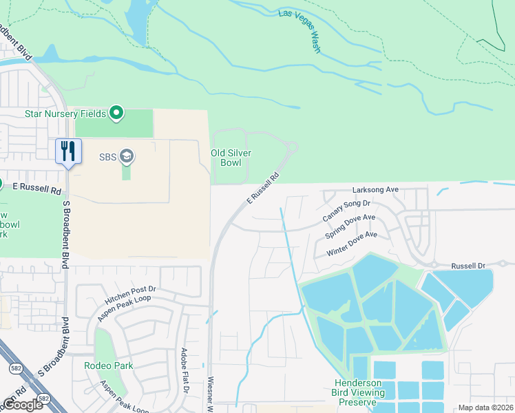 map of restaurants, bars, coffee shops, grocery stores, and more near 6800 East Russell Road in Las Vegas