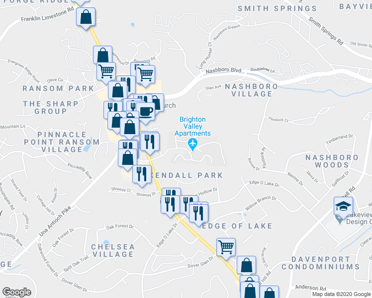 map of restaurants, bars, coffee shops, grocery stores, and more near 168 Brooksboro Terrace in Nashville