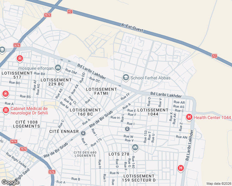 map of restaurants, bars, coffee shops, grocery stores, and more near Rue FE in Bordj Bou Arreridj