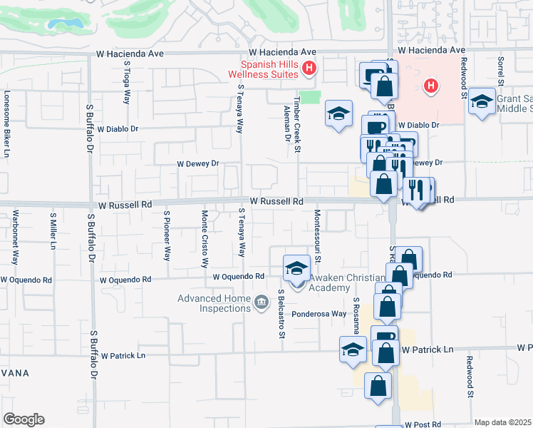 map of restaurants, bars, coffee shops, grocery stores, and more near 7293 Saxby Avenue in Las Vegas