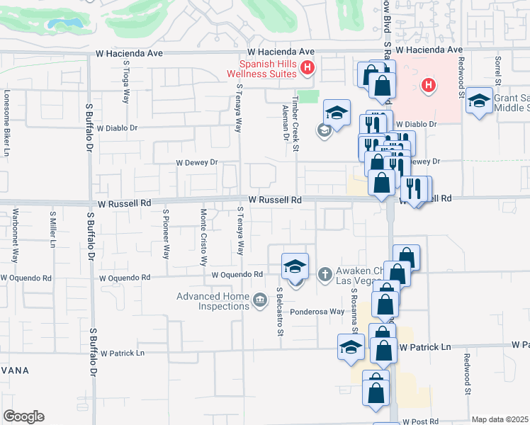 map of restaurants, bars, coffee shops, grocery stores, and more near 7293 Saxby Avenue in Las Vegas