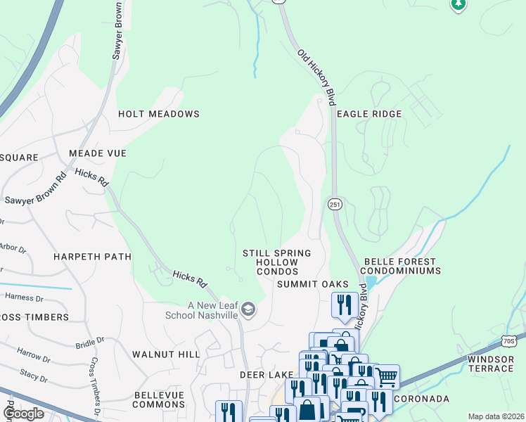 map of restaurants, bars, coffee shops, grocery stores, and more near 7199 Still Spring Hollow D in Nashville