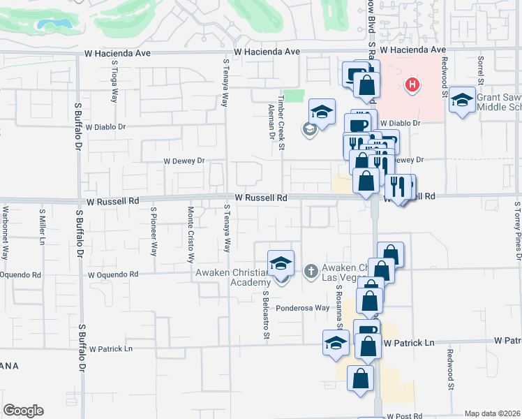 map of restaurants, bars, coffee shops, grocery stores, and more near 7232 Deer View Court in Las Vegas