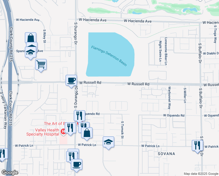 map of restaurants, bars, coffee shops, grocery stores, and more near 8555 West Russell Road in Las Vegas