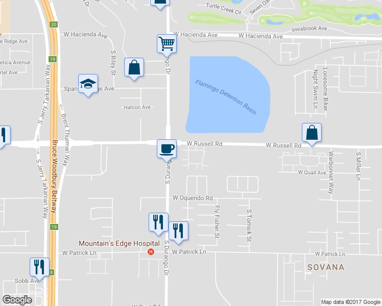 map of restaurants, bars, coffee shops, grocery stores, and more near 8555 West Russell Road in Las Vegas
