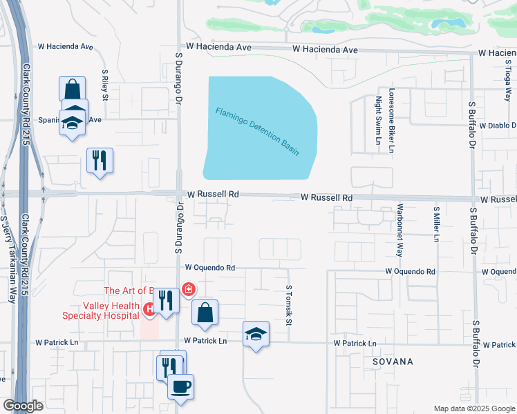 map of restaurants, bars, coffee shops, grocery stores, and more near 8555 West Russell Road in Las Vegas