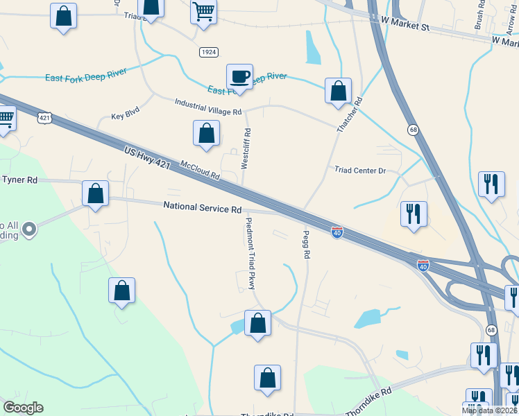 map of restaurants, bars, coffee shops, grocery stores, and more near in High Point
