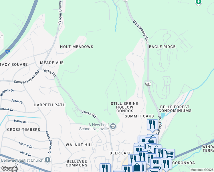 map of restaurants, bars, coffee shops, grocery stores, and more near 234 Still Spring Hollow Court in Nashville