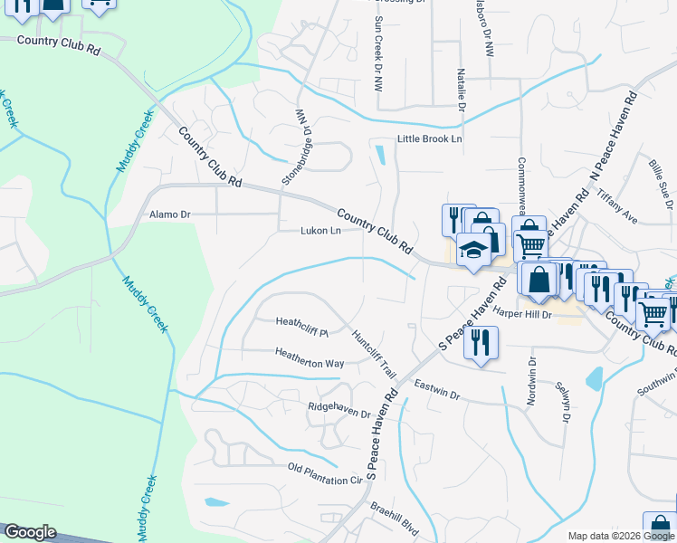 map of restaurants, bars, coffee shops, grocery stores, and more near 142 Bennett Drive in Winston-Salem