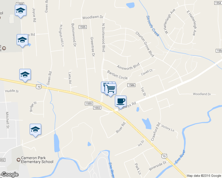 map of restaurants, bars, coffee shops, grocery stores, and more near 2709 Bartlett Circle in Hillsborough