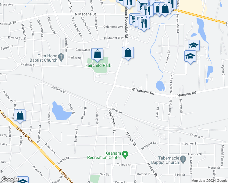 map of restaurants, bars, coffee shops, grocery stores, and more near 908 South Graham Hopedale Road in Burlington