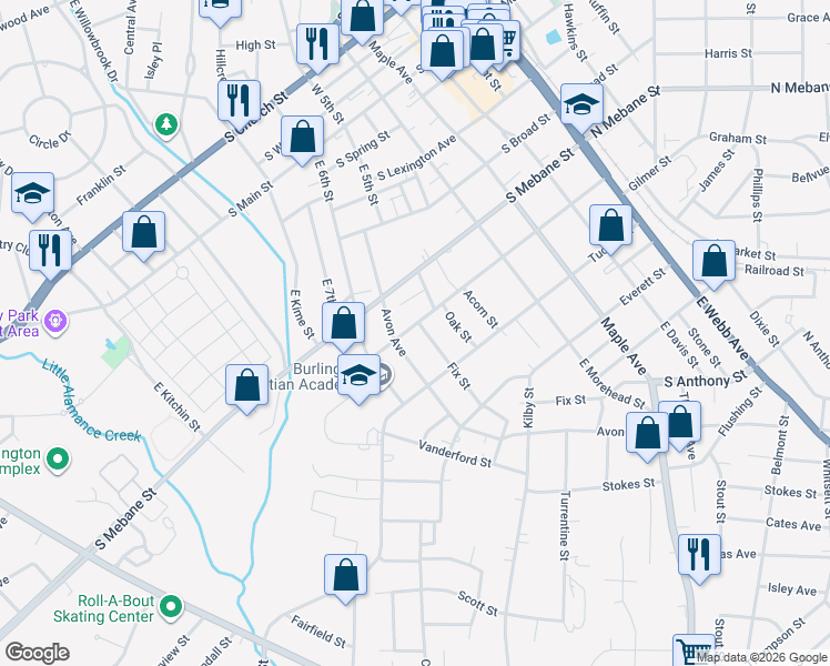 map of restaurants, bars, coffee shops, grocery stores, and more near 610 Avon Avenue in Burlington